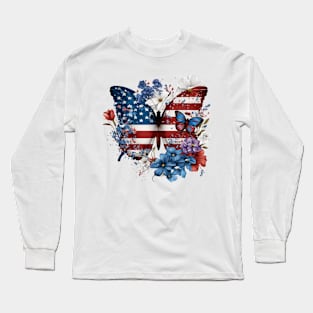 Patriotic Butterfly, 4th of July Design Long Sleeve T-Shirt